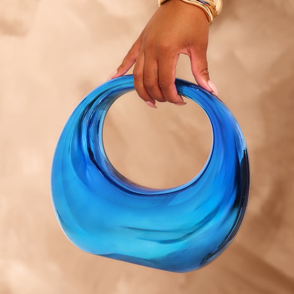 Metallic blue Hard Smooth Curved Handbag - Picture 3 of 4